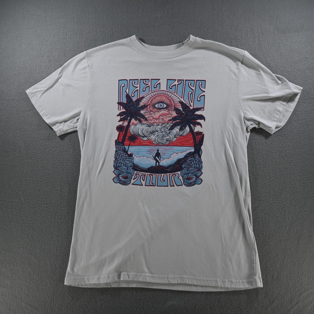 Reel Life Mens Big Waves Sunny Daze Tour Graphic T-Shirt Size M Gray